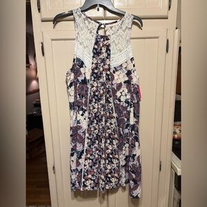 Xhilaration Floral Sleeveless Dress with Lace - NEW NWT